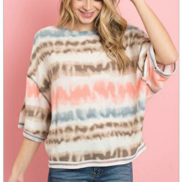 LAST ONE❗Jolie Chic Multicolor Tie-Dye Short Sleeve Top - Picture 7 of 9